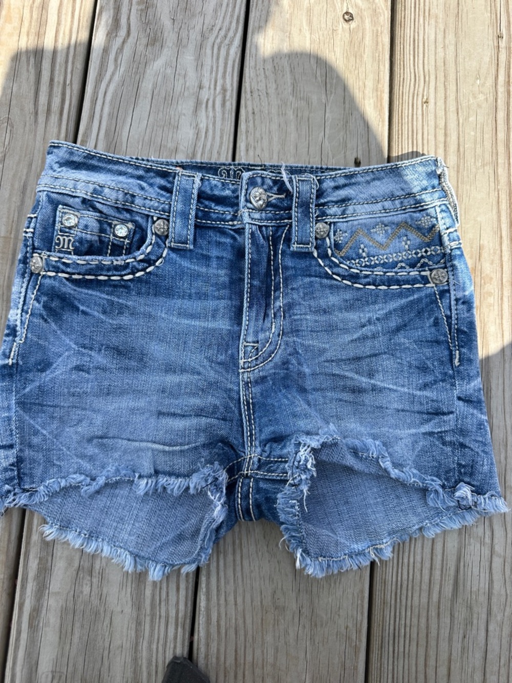 Miss Me Blue Distressed Denim Frayed Hem Shorts